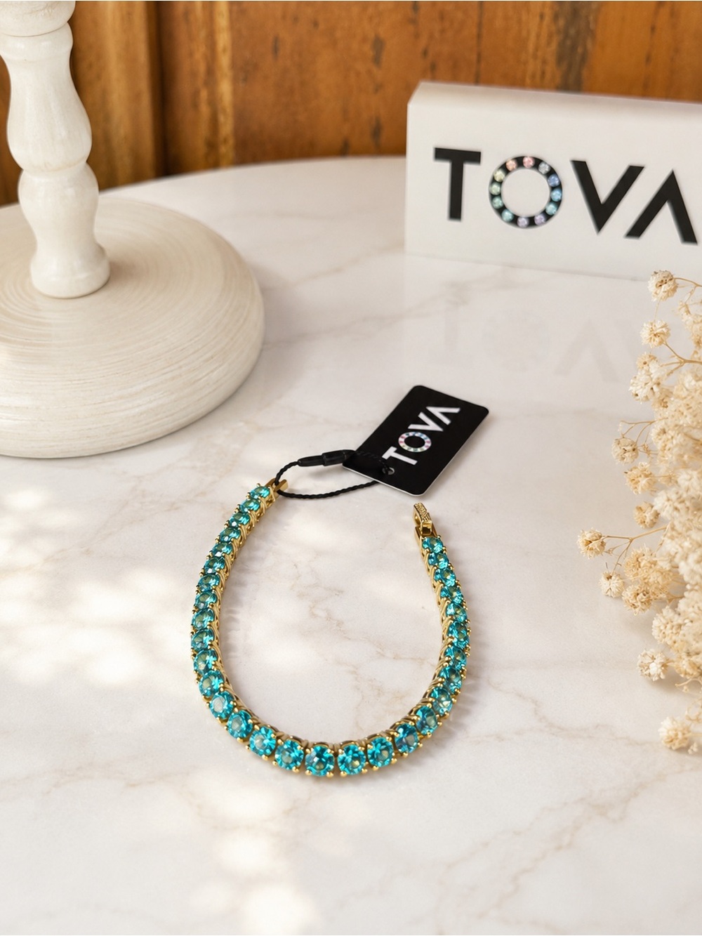 TOVA Turquoise handset Crystal Gold Tennis Bracelet